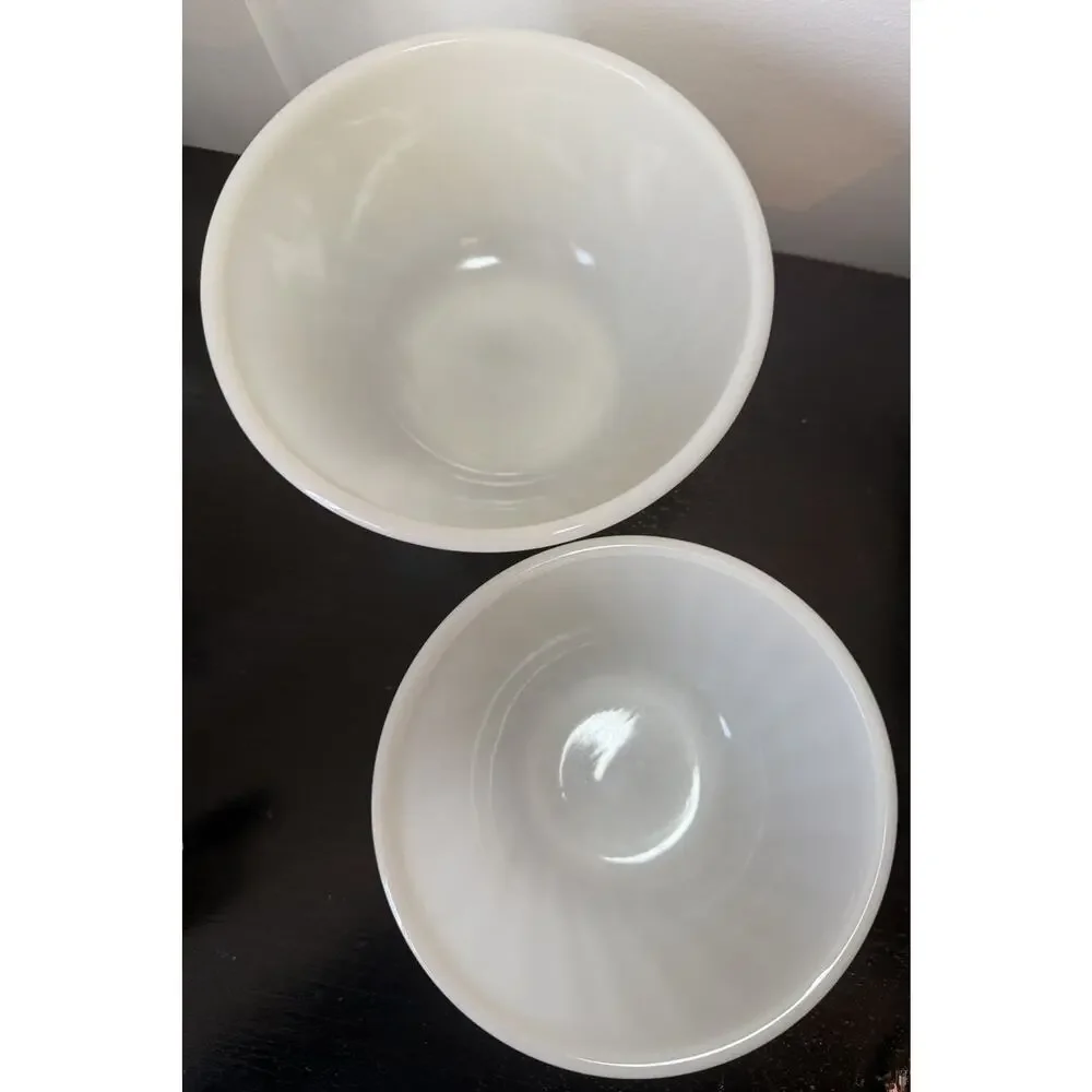 2 Vintage 1950's Anchor Hocking Fire King White Milk Glass Swirl Mixing Bowls